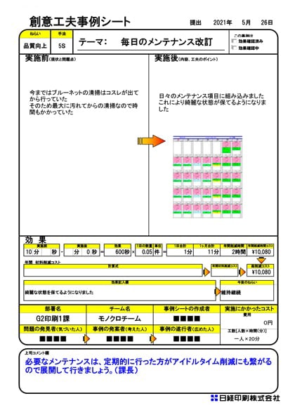 毎日のメンテナンス改訂創意工夫事例シート