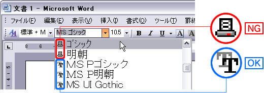 使用できないフォント